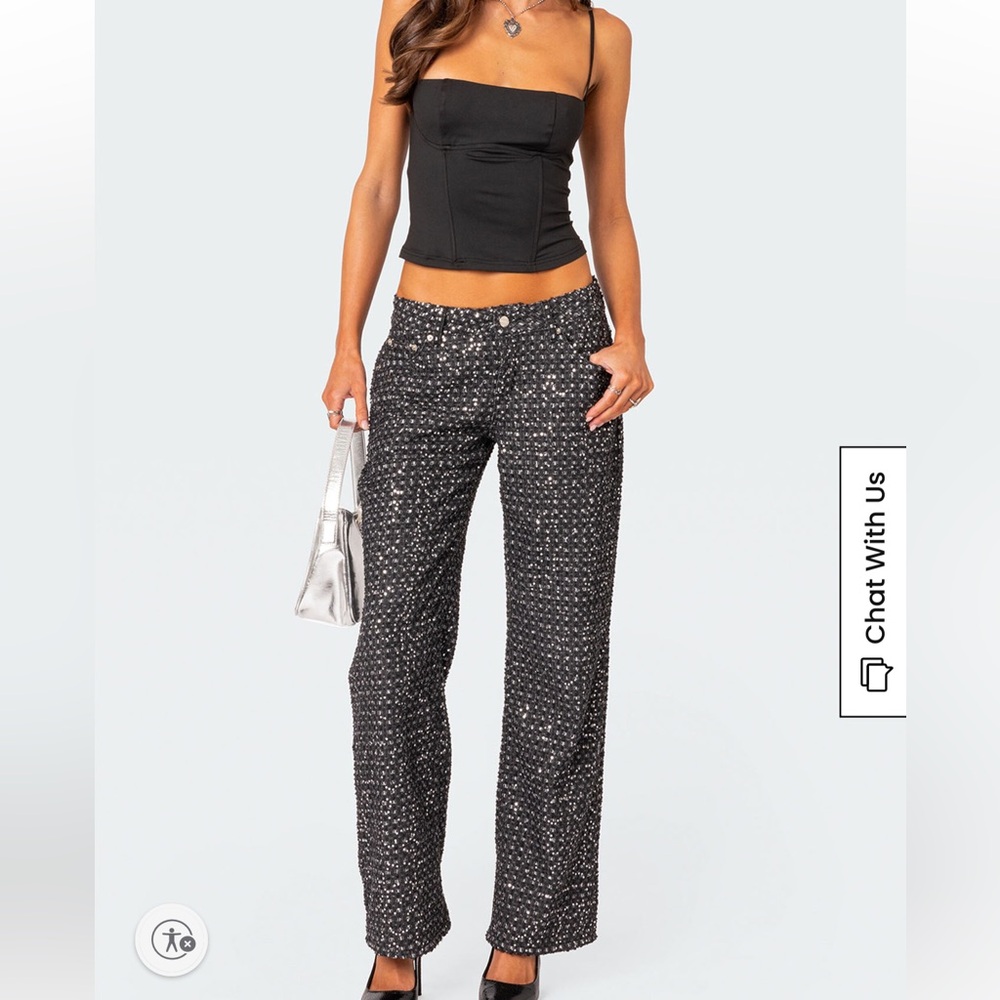Edikted Black and White Wide Leg Pants
